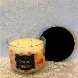 NWT Avon Watercolor Blossom Candle - Cream & Pink